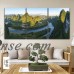 wall26 3 Panel Canvas Wall Art - Fisherman and Boat on Calm River among Mountains in the Evening - Giclee Print Gallery Wrap Modern Home Decor Ready to Hang - 24"x36" x 3 Panels   